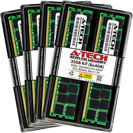 A-Tech 32GB (8x 4GB) 2Rx4 PC3-8500 DDR3 1066 MHz ECC RDIMM Registered DIMM Dual Rank Server RAM Memory Upgrade Kit