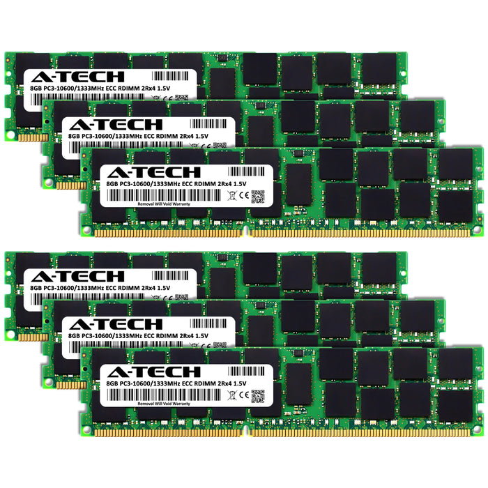 48GB Kit (6 x 8GB) 2Rx4 DDR3-1333 PC3-10600R RDIMM ECC Registered 1.5V 240-Pin Server Memory RAM
