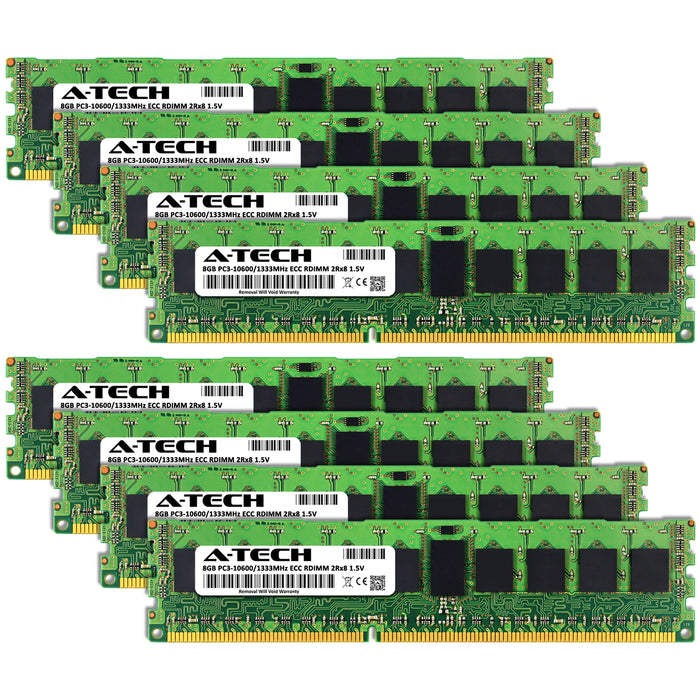 A-Tech 64GB (8x 8GB) 2Rx8 PC3-10600 DDR3 1333 MHz ECC RDIMM Registered DIMM Dual Rank Server RAM Memory Upgrade Kit
