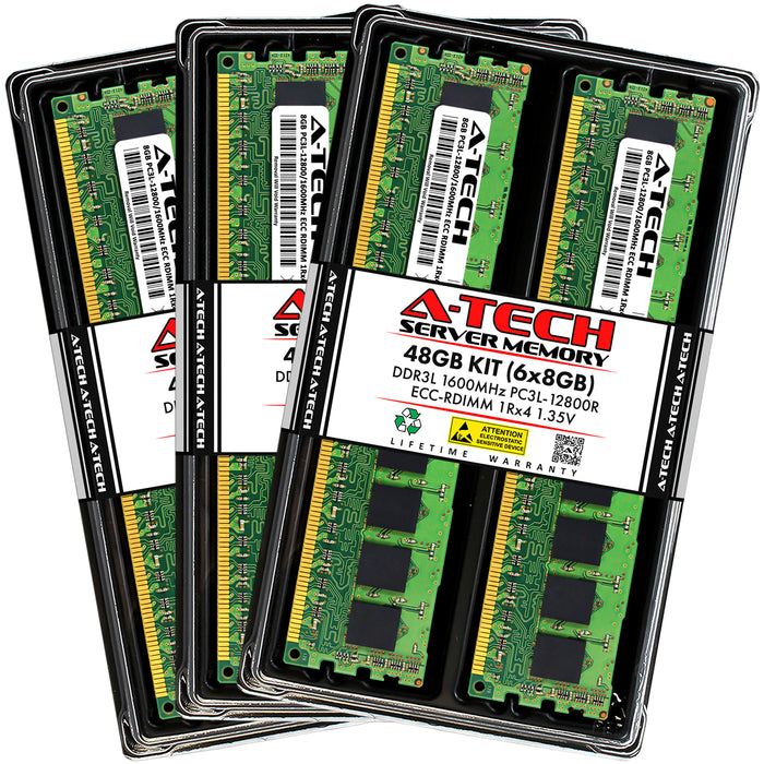 48GB Kit (6 x 8GB) 1Rx4 DDR3-1600 PC3-12800R RDIMM ECC Registered 1.35V 240-Pin Server Memory RAM