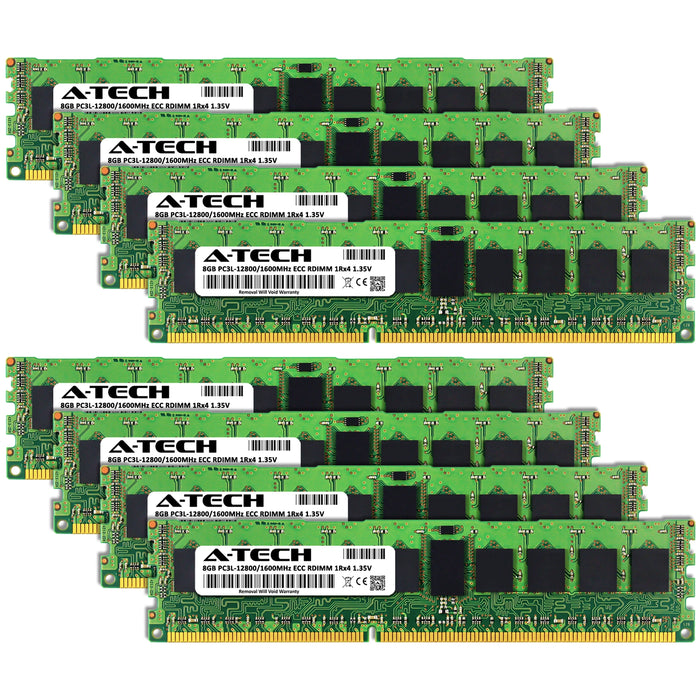 A-Tech 64GB (8x 8GB) 1Rx4 PC3-12800 DDR3 1600 MHz ECC RDIMM Registered DIMM Single Rank Server RAM Memory Upgrade Kit