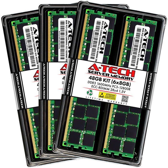 48GB Kit (6 x 8GB) 2Rx4 DDR3-1600 PC3-12800R RDIMM ECC Registered 1.5V 240-Pin Server Memory RAM