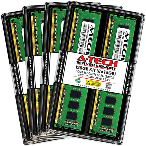 A-Tech 128GB (8x 16GB) 2Rx8 PC3-12800 DDR3 1600 MHz ECC UDIMM Unbuffered DIMM Dual Rank Server RAM Memory Upgrade Kit