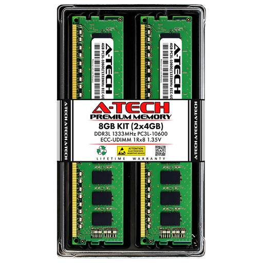 A-Tech 8GB (2x 4GB) 1Rx8 PC3-10600 DDR3 1333 MHz ECC UDIMM Unbuffered DIMM Single Rank Server RAM Memory Upgrade Kit