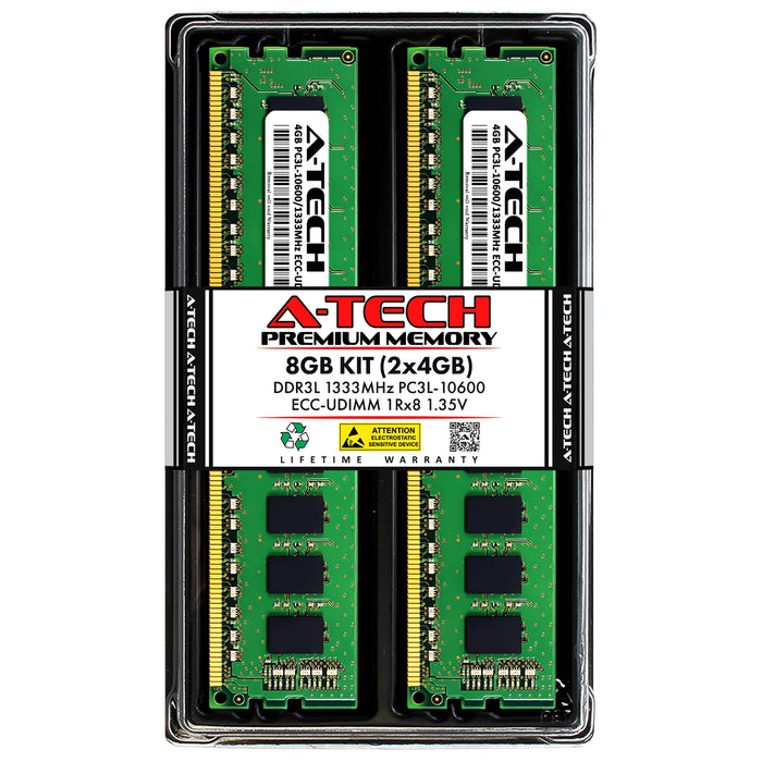 A-Tech 8GB (2x 4GB) 1Rx8 PC3-10600 DDR3 1333 MHz ECC UDIMM Unbuffered DIMM Single Rank Server RAM Memory Upgrade Kit