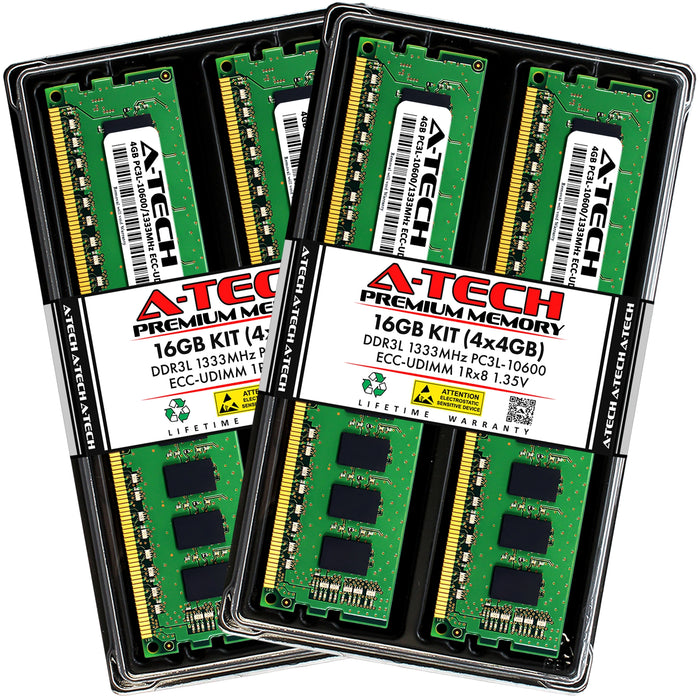 A-Tech 16GB (4x 4GB) 1Rx8 PC3-10600 DDR3 1333 MHz ECC UDIMM Unbuffered DIMM Single Rank Server RAM Memory Upgrade Kit