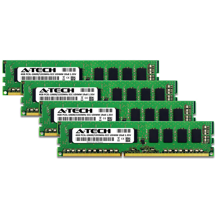 A-Tech 16GB (4x 4GB) 1Rx8 PC3-10600 DDR3 1333 MHz ECC UDIMM Unbuffered DIMM Single Rank Server RAM Memory Upgrade Kit