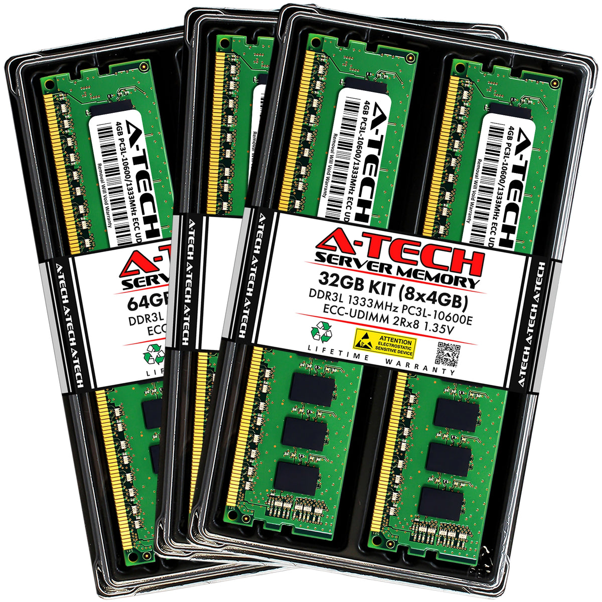 A-Tech 32GB (8x 4GB) 2Rx8 PC3-10600 DDR3 1333 MHz ECC UDIMM Unbuffered