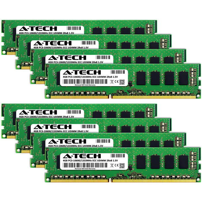 A-Tech 32GB (8x 4GB) 2Rx8 PC3-10600 DDR3 1333 MHz ECC UDIMM Unbuffered DIMM Dual Rank Server RAM Memory Upgrade Kit