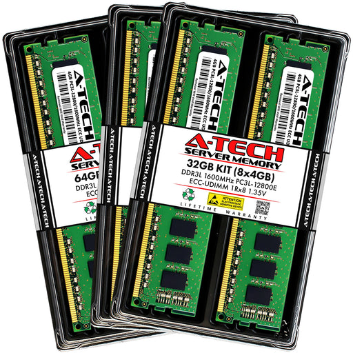 A-Tech 32GB (8x 4GB) 1Rx8 PC3-12800 DDR3 1600 MHz ECC UDIMM Unbuffered DIMM Single Rank Server RAM Memory Upgrade Kit