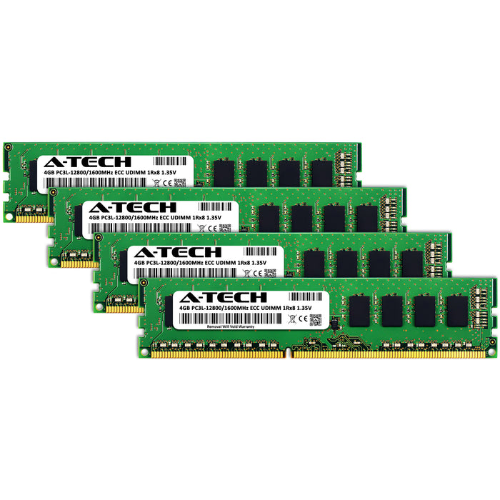 16GB Kit (4 x 4GB) 1Rx8 DDR3-1600 PC3-12800E UDIMM ECC Unbuffered 1.35V 240-Pin Server Memory RAM