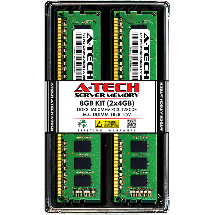8GB Kit (2 x 4GB) 1Rx8 DDR3-1600 PC3-12800E UDIMM ECC Unbuffered 1.5V 240-Pin Server Memory RAM