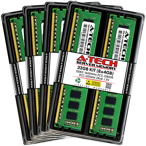 A-Tech 32GB (8x 4GB) 2Rx8 PC3-12800 DDR3 1600 MHz ECC UDIMM Unbuffered DIMM Dual Rank Server RAM Memory Upgrade Kit