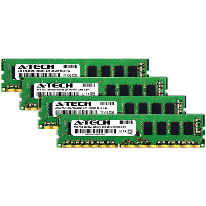16GB Kit (4 x 4GB) 2Rx8 DDR3-1600 PC3-12800E UDIMM ECC Unbuffered 1.5V 240-Pin Server Memory RAM