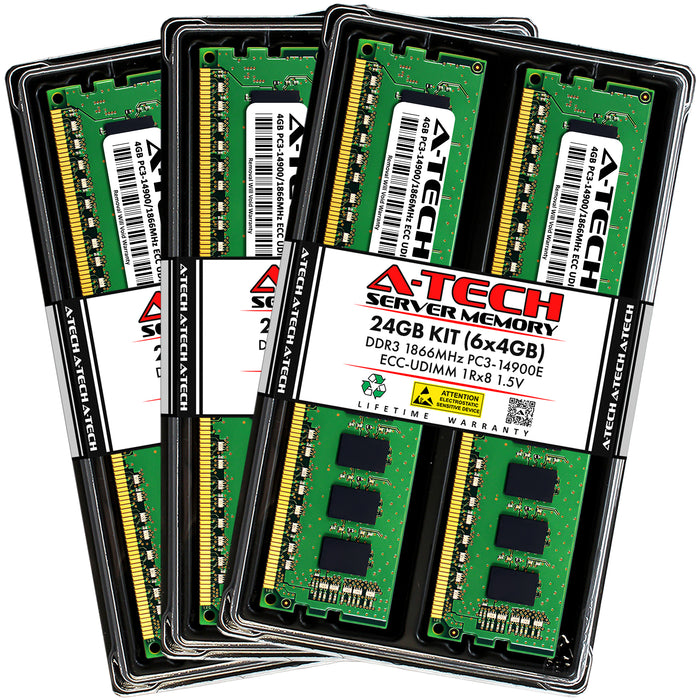 24GB Kit (6 x 4GB) 1Rx8 DDR3-1866 PC3-14900E UDIMM ECC Unbuffered 1.5V 240-Pin Server Memory RAM