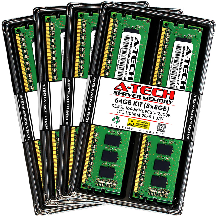 A-Tech 64GB (8x 8GB) 2Rx8 PC3-12800 DDR3 1600 MHz ECC UDIMM Unbuffered DIMM Dual Rank Server RAM Memory Upgrade Kit