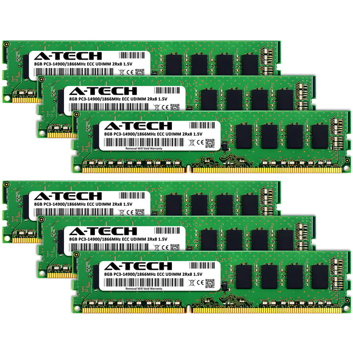 48GB Kit (6 x 8GB) 2Rx8 DDR3-1866 PC3-14900E UDIMM ECC Unbuffered 1.5V 240-Pin Server Memory RAM