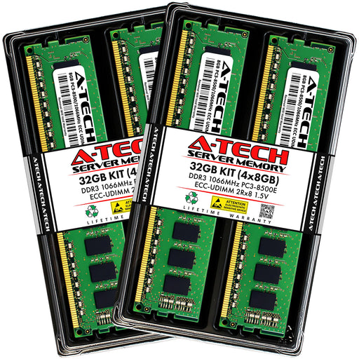 A-Tech 32GB (4x 8GB) 2Rx8 PC3-8500 DDR3 1066 MHz ECC UDIMM Unbuffered DIMM Dual Rank Server RAM Memory Upgrade Kit