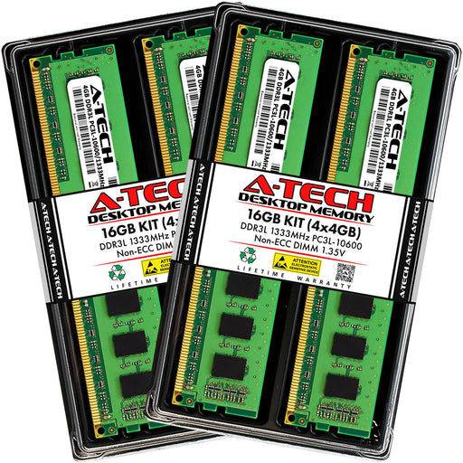 A-Tech 16GB Kit (4x4GB) DDR3 1333MHz (PC3L-10600) DIMM Desktop PC Memory RAM