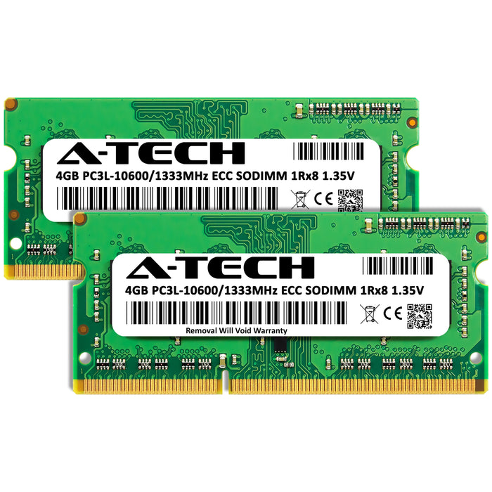 A-Tech 8GB (2x 4GB) 1Rx8 PC3-10600 DDR3 1333 MHz ECC SODIMM Single Rank Microserver RAM Memory Upgrade Kit