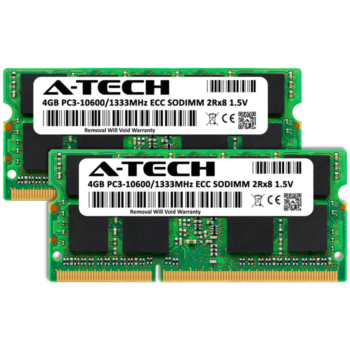 A-Tech 8GB (2x 4GB) 2Rx8 PC3-10600 DDR3 1333 MHz ECC SODIMM Dual Rank Microserver RAM Memory Upgrade Kit