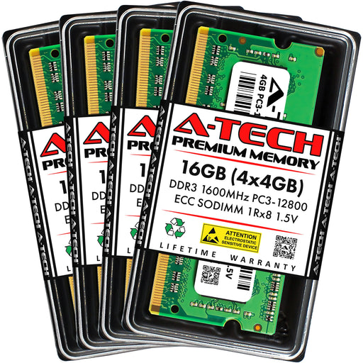 A-Tech 16GB (4x 4GB) 1Rx8 PC3-12800 DDR3 1600 MHz ECC SODIMM Single Rank Microserver RAM Memory Upgrade Kit