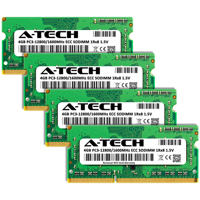 A-Tech 16GB (4x 4GB) 1Rx8 PC3-12800 DDR3 1600 MHz ECC SODIMM Single Rank Microserver RAM Memory Upgrade Kit