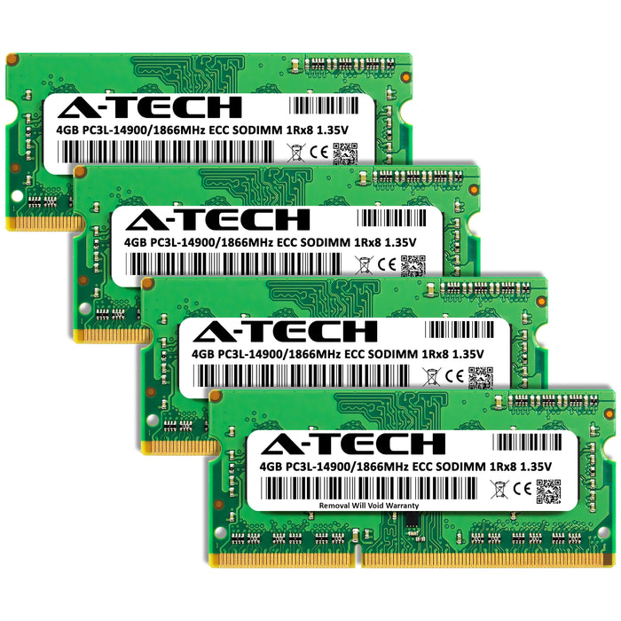 A-Tech 16GB (4x 4GB) 1Rx8 PC3-14900 DDR3 1866 MHz ECC SODIMM Single Rank Microserver RAM Memory Upgrade Kit