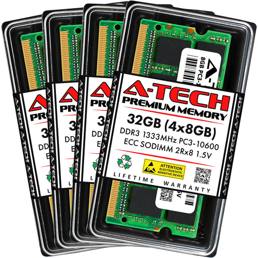 A-Tech 32GB (4x 8GB) 2Rx8 PC3-10600 DDR3 1333 MHz ECC SODIMM Dual Rank Microserver RAM Memory Upgrade Kit