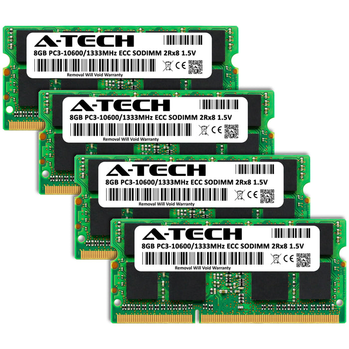 A-Tech 32GB (4x 8GB) 2Rx8 PC3-10600 DDR3 1333 MHz ECC SODIMM Dual Rank Microserver RAM Memory Upgrade Kit