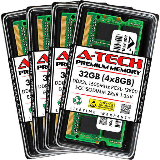 A-Tech 32GB (4x 8GB) 2Rx8 PC3-12800 DDR3 1600 MHz ECC SODIMM Dual Rank Microserver RAM Memory Upgrade Kit