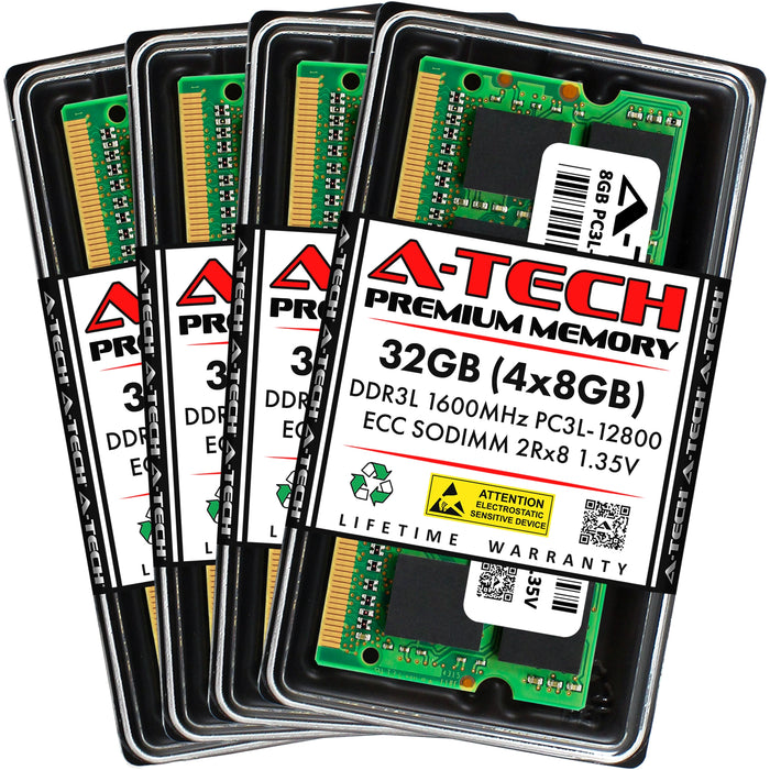 A-Tech 32GB (4x 8GB) 2Rx8 PC3-12800 DDR3 1600 MHz ECC SODIMM Dual Rank Microserver RAM Memory Upgrade Kit