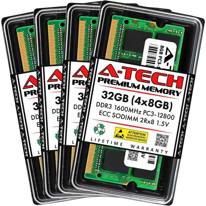 A-Tech 32GB (4x 8GB) 2Rx8 PC3-12800 DDR3 1600 MHz ECC SODIMM Dual Rank Microserver RAM Memory Upgrade Kit