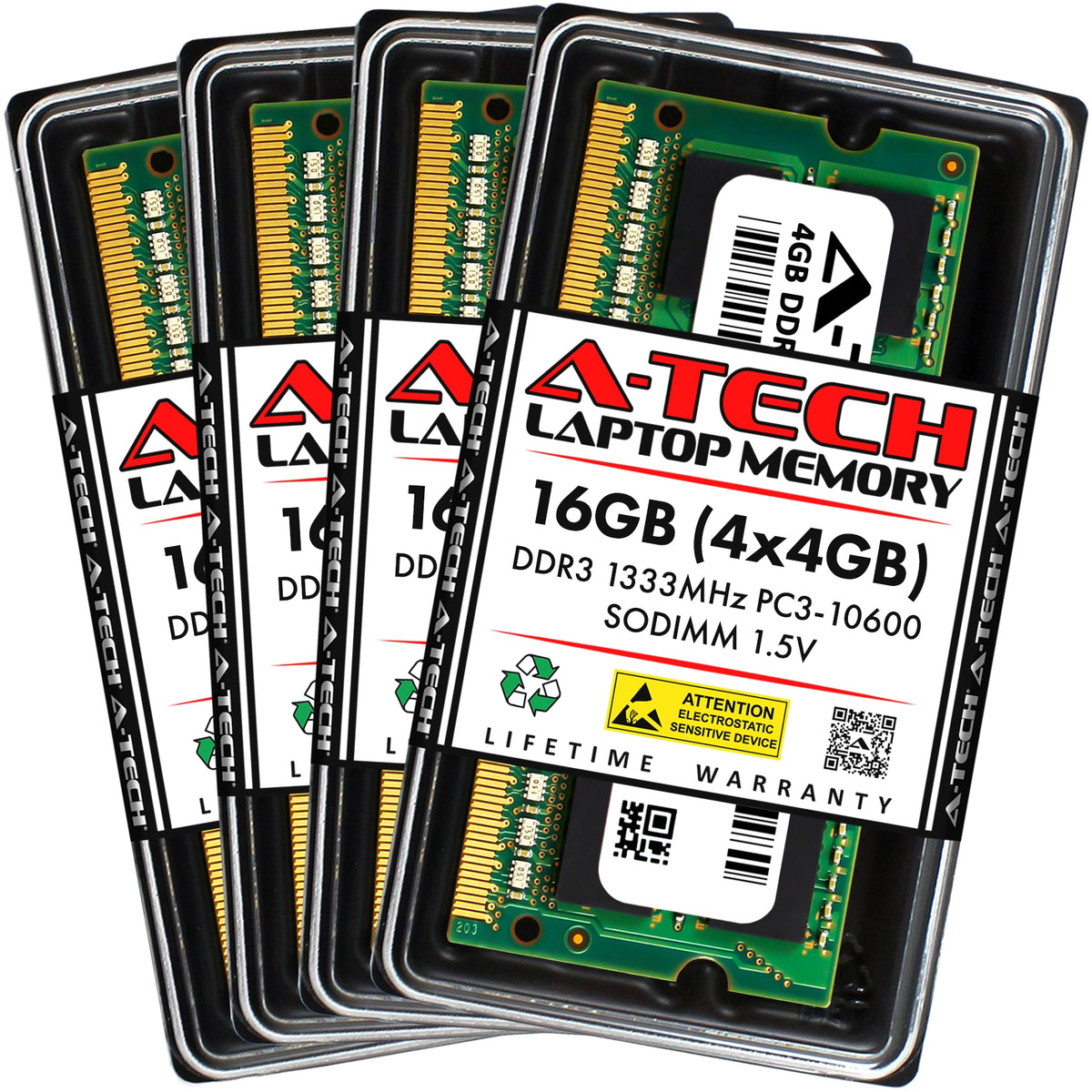 A-Tech 16GB Kit (4x4GB) DDR3 1333MHz (PC3-10600) SODIMM Laptop Memory