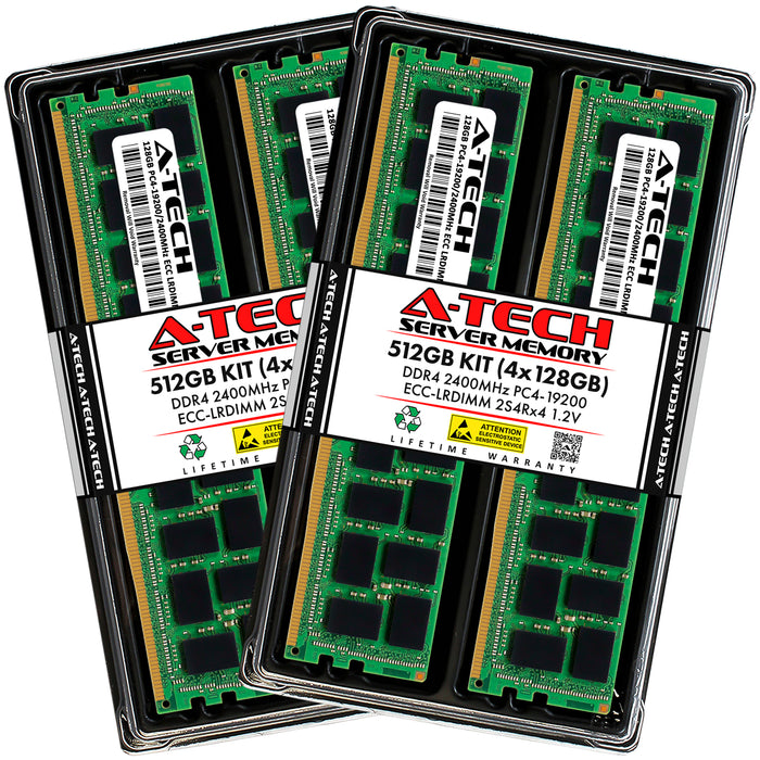 512GB Kit (4 x 128GB) 2S4Rx4 (8Rx4) DDR4-2400 PC4-19200L LRDIMM ECC Load Reduced 1.2V 288-Pin Server Memory RAM