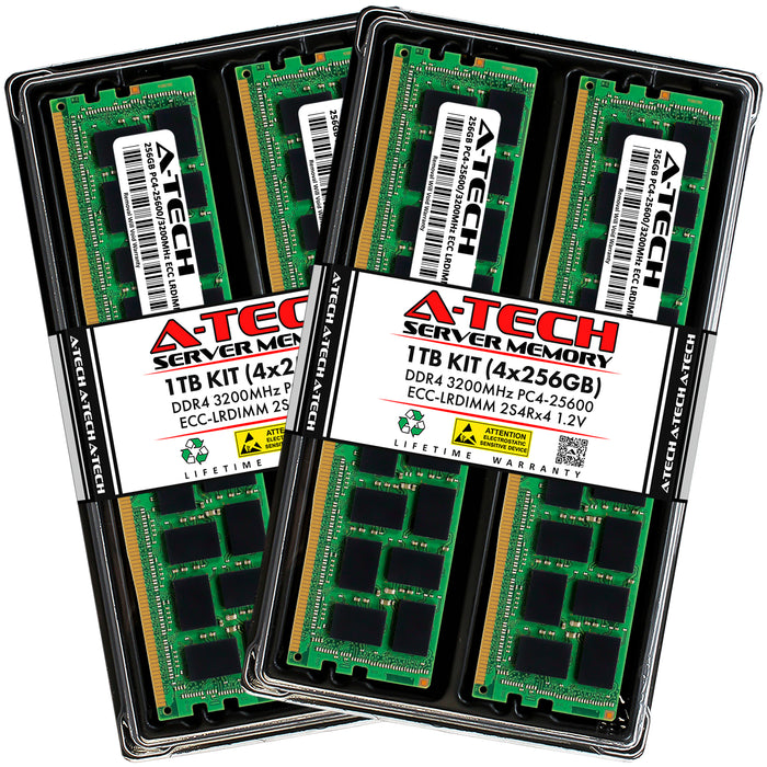 1TB Kit (4 x 256GB) 2S4Rx4 (8Rx4) DDR4-3200 PC4-25600L LRDIMM ECC Load Reduced 1.2V 288-Pin Server Memory RAM