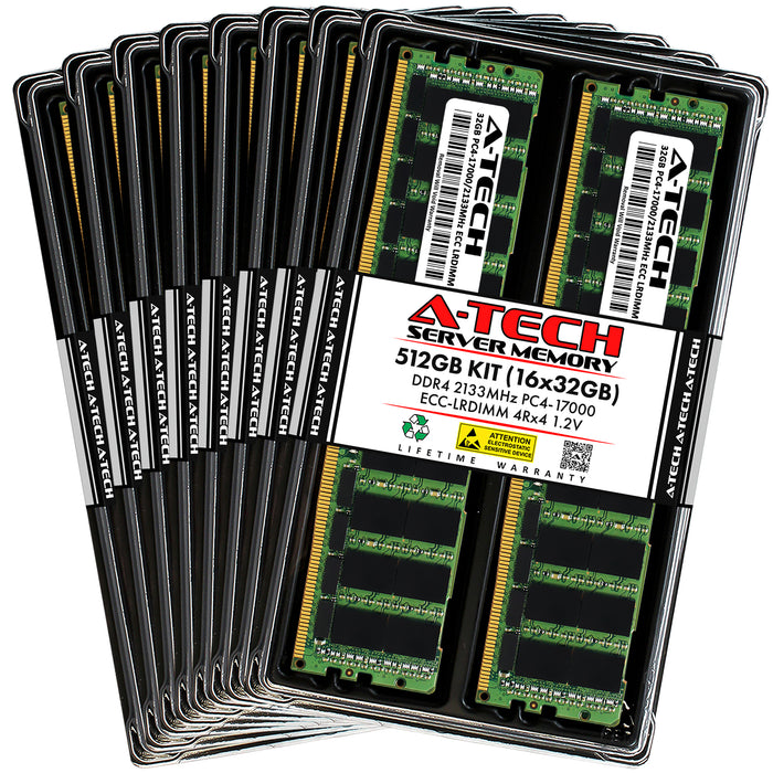 512GB Kit (16 x 32GB) 4Rx4 DDR4-2133 PC4-17000L LRDIMM ECC Load Reduced 1.2V 288-Pin Server Memory RAM