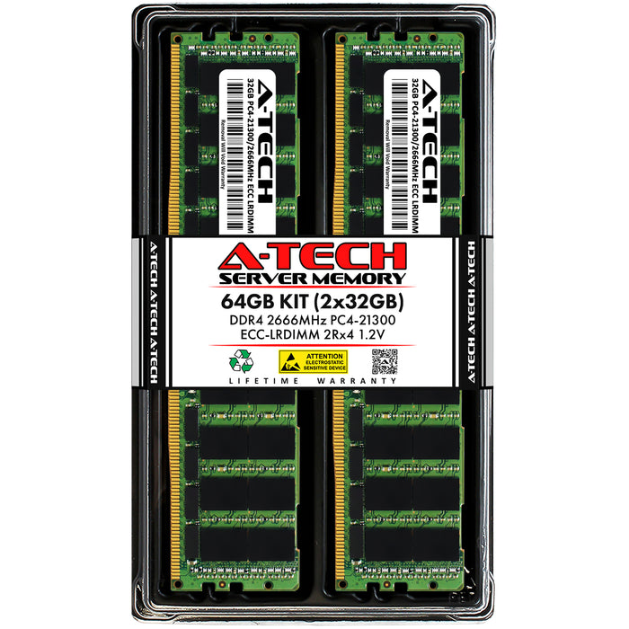 64GB Kit (2 x 32GB) 2Rx4 DDR4-2666 PC4-21300L LRDIMM ECC Load Reduced 1.2V 288-Pin Server Memory RAM