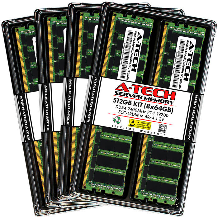 512GB Kit (8 x 64GB) 4Rx4 DDR4-2400 PC4-19200L LRDIMM ECC Load Reduced 1.2V 288-Pin Server Memory RAM