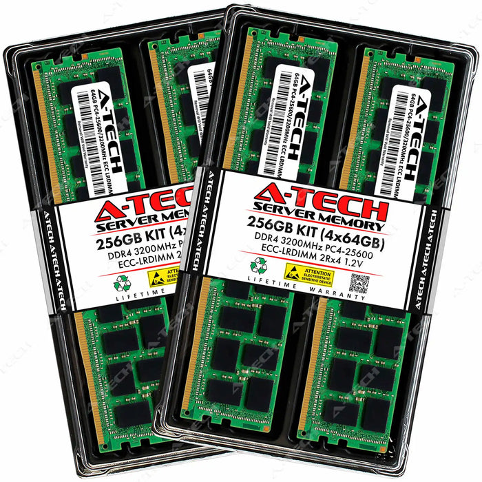A-Tech 256GB (4x64GB) 2Rx4 PC4-25600 DDR4 3200MHz ECC LRDIMM Load Reduced DIMM Dual Rank Server RAM Memory Upgrade Kit