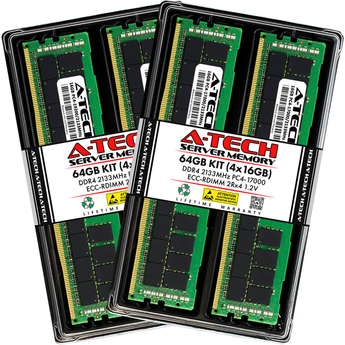 64GB Kit (4 x 16GB) 2Rx4 DDR4-2133 PC4-17000R RDIMM ECC Registered 1.2V 288-Pin Server Memory RAM