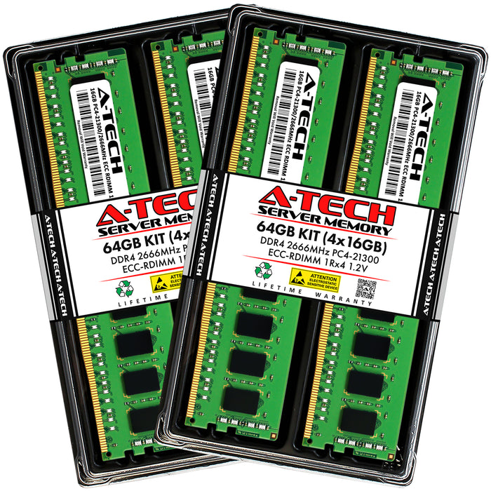64GB Kit (4 x 16GB) 1Rx4 DDR4-2666 PC4-21300R RDIMM ECC Registered 1.2V 288-Pin Server Memory RAM