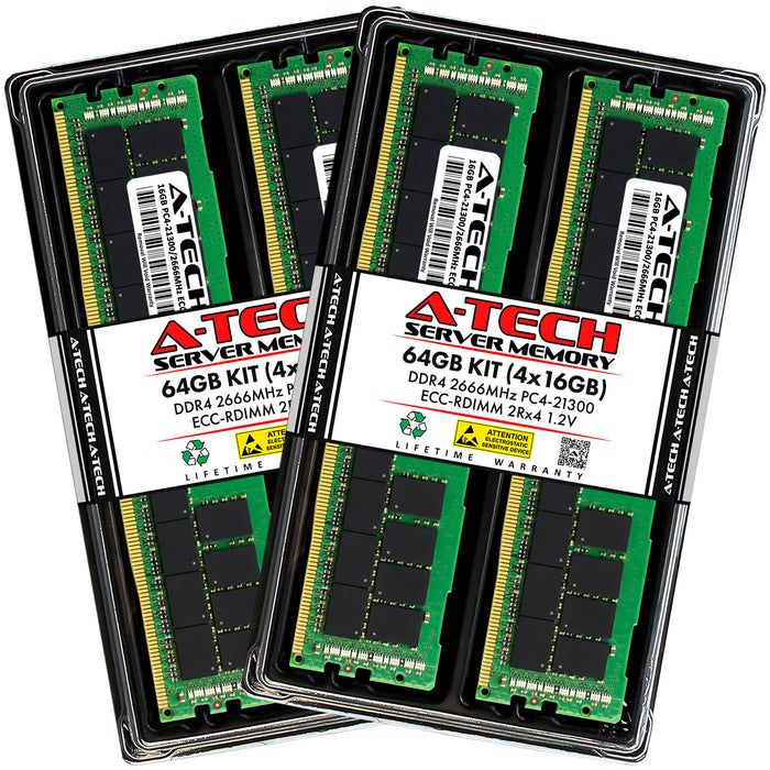 64GB Kit (4 x 16GB) 2Rx4 DDR4-2666 PC4-21300R RDIMM ECC Registered 1.2V 288-Pin Server Memory RAM