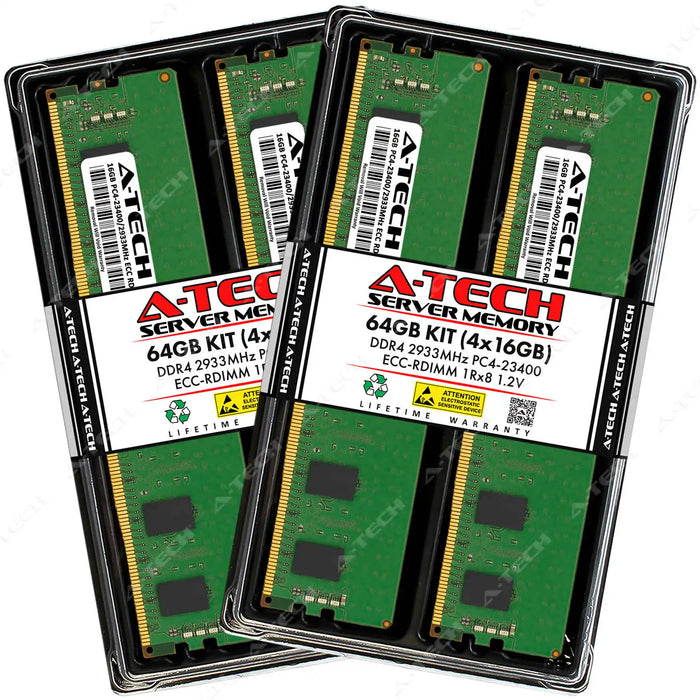 A-Tech 64GB (4x16GB) 1Rx8 PC4-23400 DDR4 2933MHz ECC RDIMM Registered DIMM Single Rank Server RAM Memory Upgrade Kit