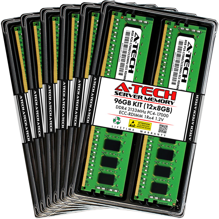 96GB Kit (12 x 8GB) 1Rx4 DDR4-2133 PC4-17000R RDIMM ECC Registered 1.2V 288-Pin Server Memory RAM