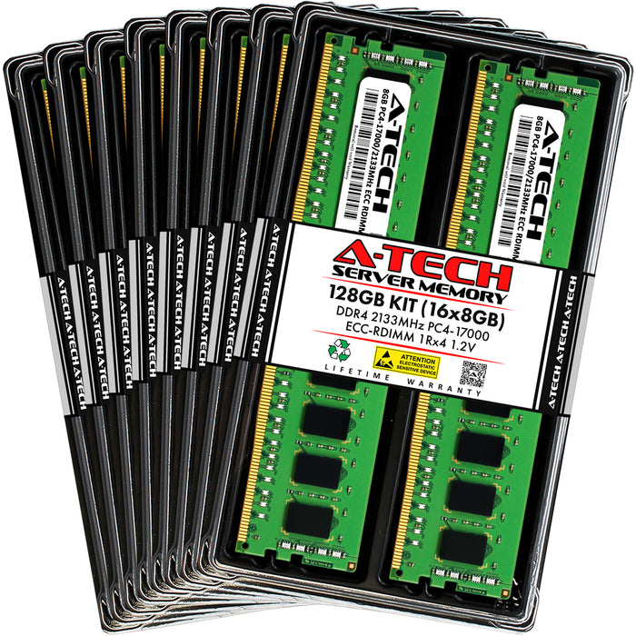 128GB Kit (16 x 8GB) 1Rx4 DDR4-2133 PC4-17000R RDIMM ECC Registered 1.2V 288-Pin Server Memory RAM