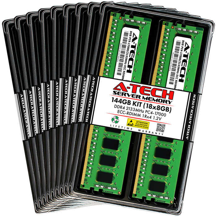144GB Kit (18 x 8GB) 1Rx4 DDR4-2133 PC4-17000R RDIMM ECC Registered 1.2V 288-Pin Server Memory RAM