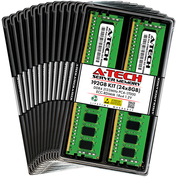 192GB Kit (24 x 8GB) 1Rx4 DDR4-2133 PC4-17000R RDIMM ECC Registered 1.2V 288-Pin Server Memory RAM