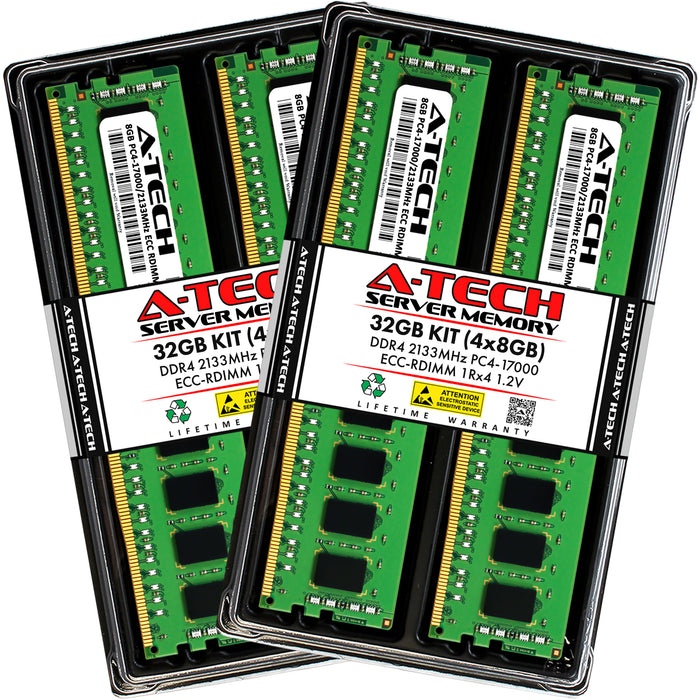 32GB Kit (4 x 8GB) 1Rx4 DDR4-2133 PC4-17000R RDIMM ECC Registered 1.2V 288-Pin Server Memory RAM