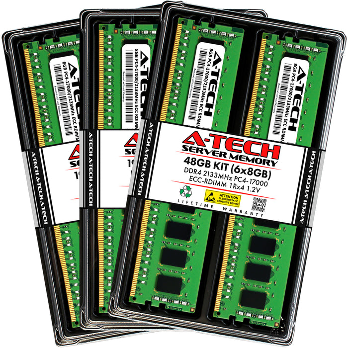 48GB Kit (6 x 8GB) 1Rx4 DDR4-2133 PC4-17000R RDIMM ECC Registered 1.2V 288-Pin Server Memory RAM